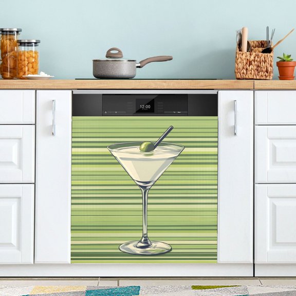 Yayeee Magnetic Dishwasher Cover for The Front Decoration Home Kitchen Machine Sticker Protector, Green Martini Glass