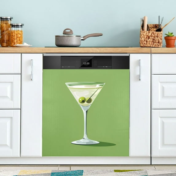 Yayeee Magnetic Dishwasher Cover for The Front Decoration Home Kitchen Machine Sticker Protector, Green Martini Glass