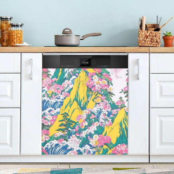 Yayeee Magnetic Dishwasher Cover for The Front Decoration Home Kitchen Machine Sticker Protector, Green Mountains