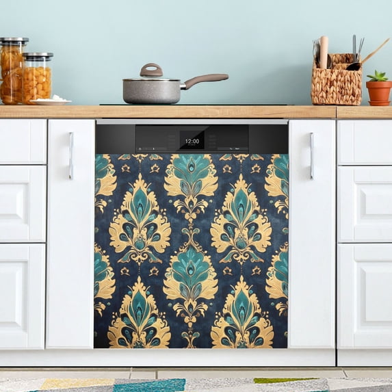 Yayeee Magnetic Dishwasher Cover for The Front Decoration Home Kitchen Machine Sticker Protector, Green Peacock Pattern
