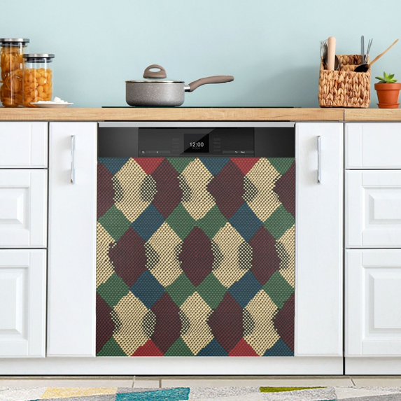 Yayeee Magnetic Dishwasher Cover for The Front Decoration Home Kitchen Machine Sticker Protector, Green Tartan Pattern