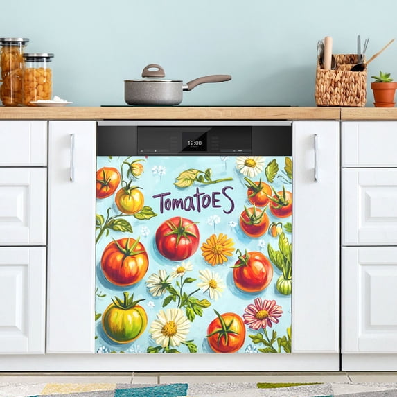 Yayeee Magnetic Dishwasher Cover for The Front Decoration Home Kitchen Machine Sticker Protector, Green Tomatoes