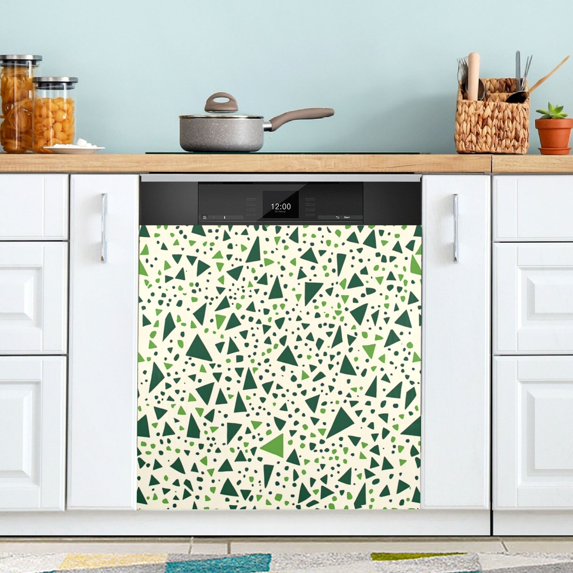 Yayeee Magnetic Dishwasher Cover for The Front Decoration Home Kitchen Machine Sticker Protector, Green Triangles Pattern