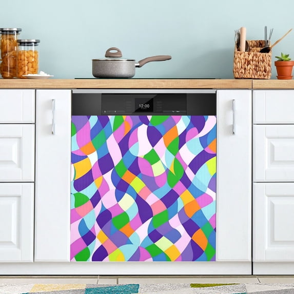 Yayeee Magnetic Dishwasher Cover for The Front Decoration Home Kitchen Machine Sticker Protector, Green Wavy Plaid