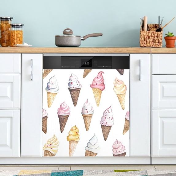 Yayeee Magnetic Dishwasher Cover for The Front Decoration Home Kitchen Machine Sticker Protector, Ice Cream Pattern