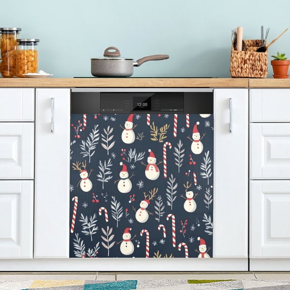 Yayeee Magnetic Dishwasher Cover for The Front Decoration Home Kitchen Machine Sticker Protector, Jolly Snowman