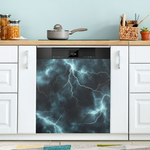 Yayeee Magnetic Dishwasher Cover for The Front Decoration Home Kitchen Machine Sticker Protector, Lightning Pattern