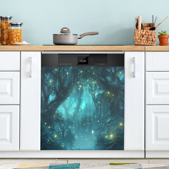 Yayeee Magnetic Dishwasher Cover for The Front Decoration Home Kitchen Machine Sticker Protector, Magical Forest