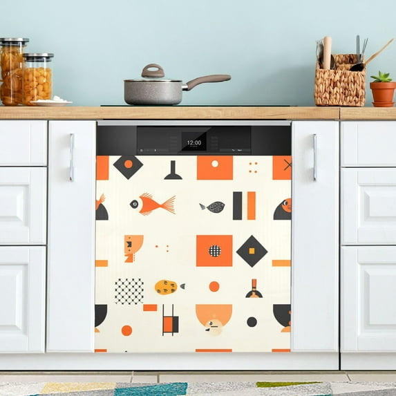 Yayeee Magnetic Dishwasher Cover for The Front Decoration Home Kitchen Machine Sticker Protector, Minimalist Geometric Pattern