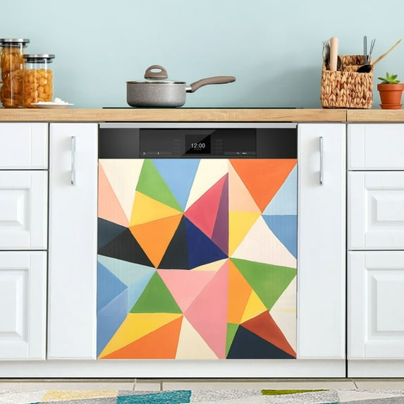 Yayeee Magnetic Dishwasher Cover for The Front Decoration Home Kitchen Machine Sticker Protector, Minimalist Triangles