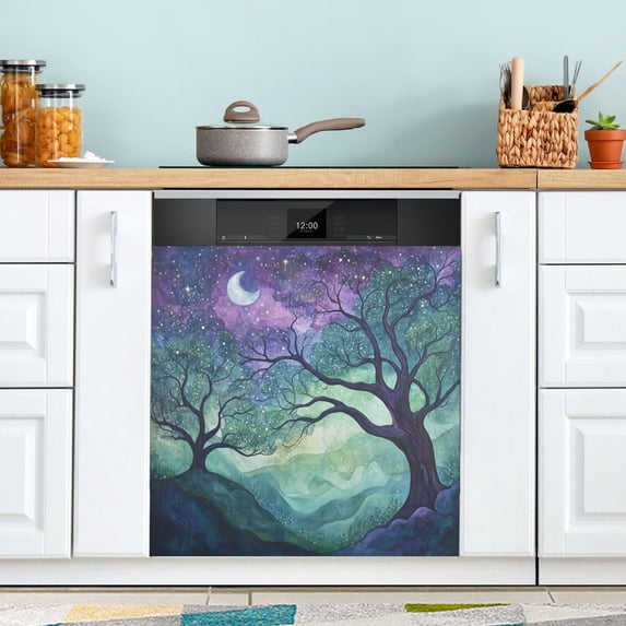 Yayeee Magnetic Dishwasher Cover for The Front Decoration Home Kitchen Machine Sticker Protector, Moonlight Forest