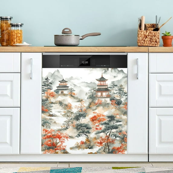 Yayeee Magnetic Dishwasher Cover for The Front Decoration Home Kitchen Machine Sticker Protector, Mountain Pattern