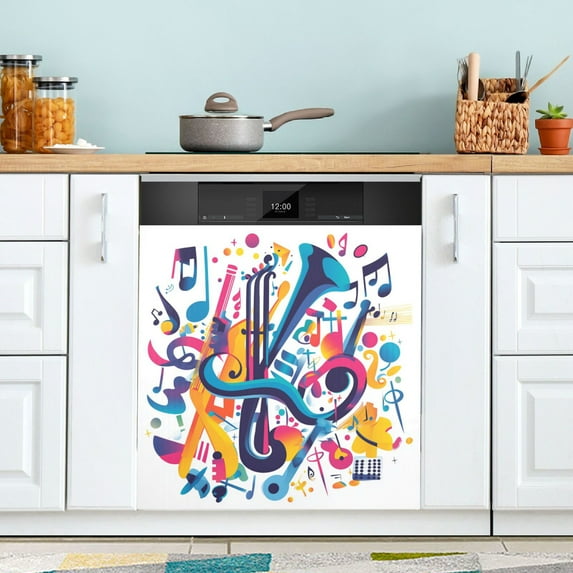 Yayeee Magnetic Dishwasher Cover for The Front Decoration Home Kitchen Machine Sticker Protector, Musical Pattern