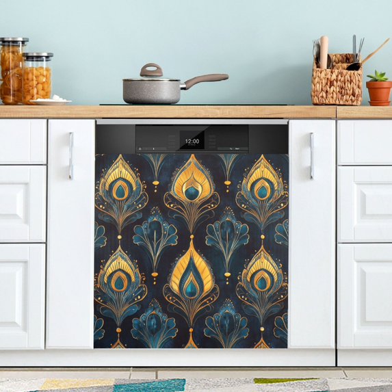 Yayeee Magnetic Dishwasher Cover for The Front Decoration Home Kitchen Machine Sticker Protector, Navy Blue Art Pattern
