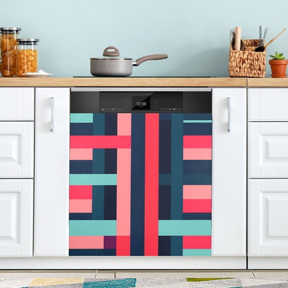 Yayeee Magnetic Dishwasher Cover for The Front Decoration Home Kitchen Machine Sticker Protector, Navy Blue Stripes