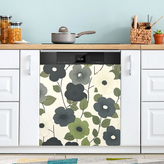 Yayeee Magnetic Dishwasher Cover for The Front Decoration Home Kitchen Machine Sticker Protector, Navy Flower