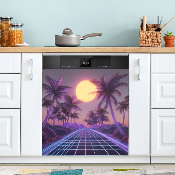 Yayeee Magnetic Dishwasher Cover for The Front Decoration Home Kitchen Machine Sticker Protector, Night Purple Road