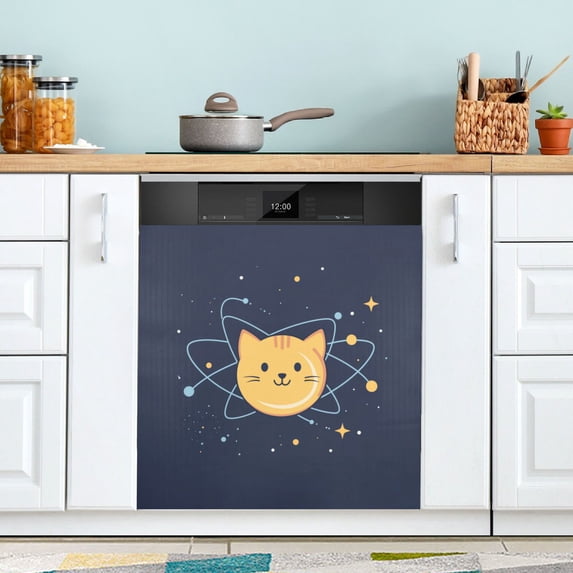 Yayeee Magnetic Dishwasher Cover for The Front Decoration Home Kitchen Machine Sticker Protector, Orange Cat Planet