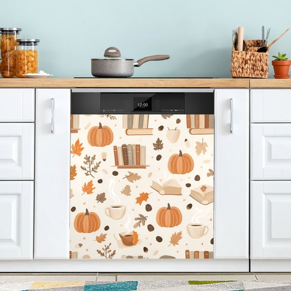 Yayeee Magnetic Dishwasher Cover for The Front Decoration Home Kitchen Machine Sticker Protector, Orange Fall Pumpkin