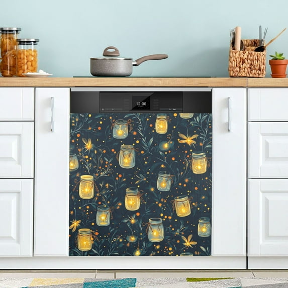 Yayeee Magnetic Dishwasher Cover for The Front Decoration Home Kitchen Machine Sticker Protector, Orange Fireflies Pattern