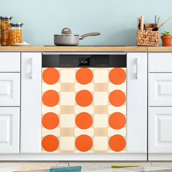 Yayeee Magnetic Dishwasher Cover for The Front Decoration Home Kitchen Machine Sticker Protector, Orange Geometric Circles