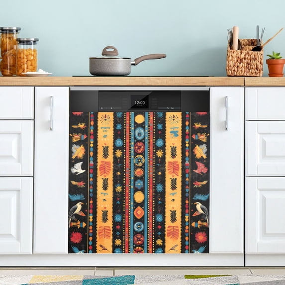 Yayeee Magnetic Dishwasher Cover for The Front Decoration Home Kitchen Machine Sticker Protector, Orange Geometric