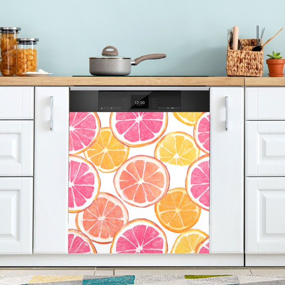 Yayeee Magnetic Dishwasher Cover for The Front Decoration Home Kitchen Machine Sticker Protector, Orange Grapefruit Slices