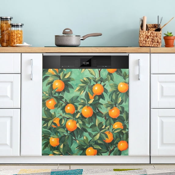 Yayeee Magnetic Dishwasher Cover for The Front Decoration Home Kitchen Machine Sticker Protector, Orange Tree Pattern