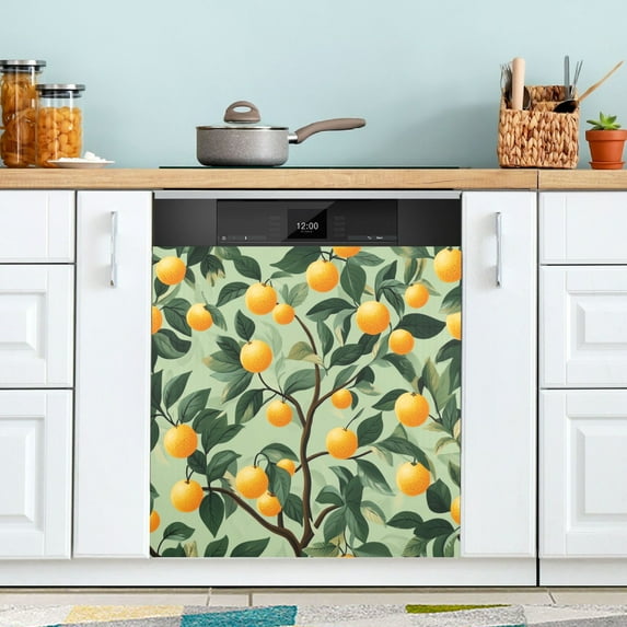 Yayeee Magnetic Dishwasher Cover for The Front Decoration Home Kitchen Machine Sticker Protector, Orange Tree