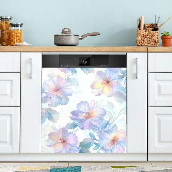 Yayeee Magnetic Dishwasher Cover for The Front Decoration Home Kitchen Machine Sticker Protector, Pastel Flower Pattern