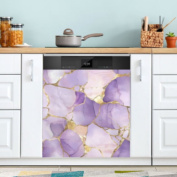 Yayeee Magnetic Dishwasher Cover for The Front Decoration Home Kitchen Machine Sticker Protector, Pastel Purple Marble Pattern