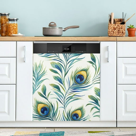 Yayeee Magnetic Dishwasher Cover for The Front Decoration Home Kitchen Machine Sticker Protector, Peacock Feather