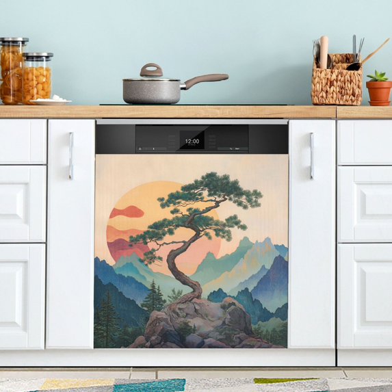 Yayeee Magnetic Dishwasher Cover for The Front Decoration Home Kitchen Machine Sticker Protector, Pine Tree at Dawn