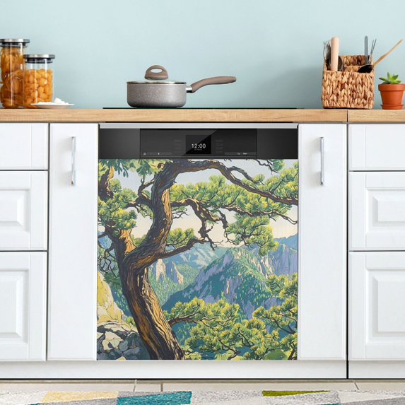 Yayeee Magnetic Dishwasher Cover for The Front Decoration Home Kitchen Machine Sticker Protector, Pine Tree