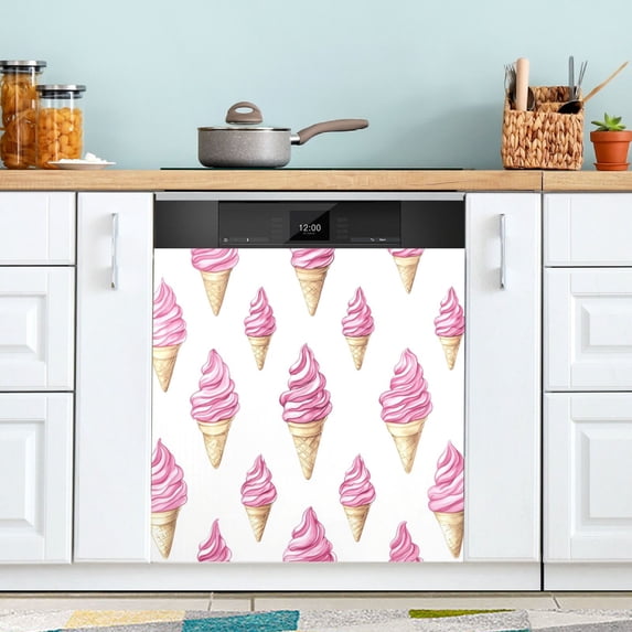 Yayeee Magnetic Dishwasher Cover for The Front Decoration Home Kitchen Machine Sticker Protector, Pink Cartoon Ice Cream