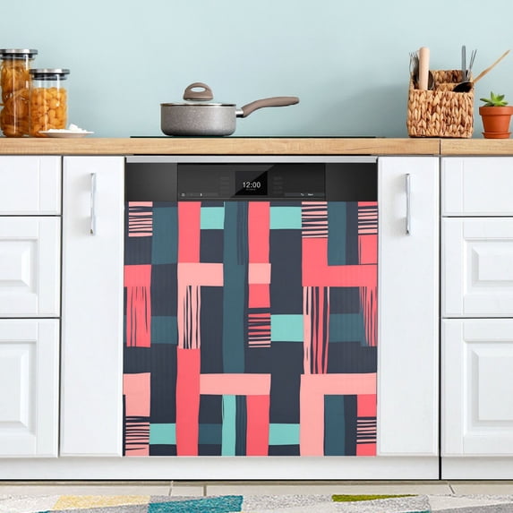 Yayeee Magnetic Dishwasher Cover for The Front Decoration Home Kitchen Machine Sticker Protector, Pink Geometric