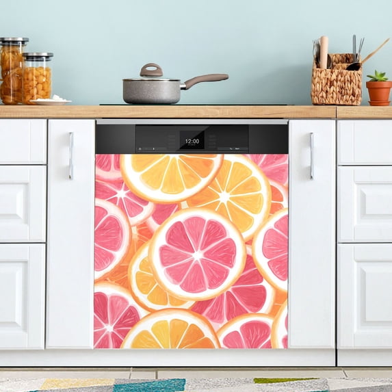 Yayeee Magnetic Dishwasher Cover for The Front Decoration Home Kitchen Machine Sticker Protector, Pink Grapefruit Slices