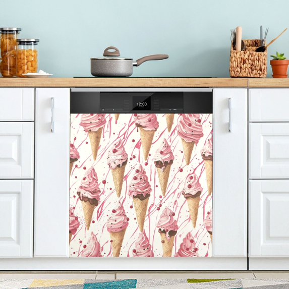 Yayeee Magnetic Dishwasher Cover for The Front Decoration Home Kitchen Machine Sticker Protector, Pink Ice Cream Pattern