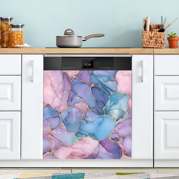 Yayeee Magnetic Dishwasher Cover for The Front Decoration Home Kitchen Machine Sticker Protector, Pink Marble Pattern