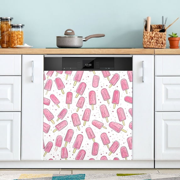 Yayeee Magnetic Dishwasher Cover for The Front Decoration Home Kitchen Machine Sticker Protector, Pink Popsicle Pattern