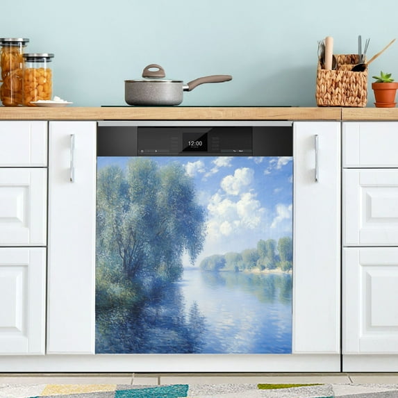 Yayeee Magnetic Dishwasher Cover for The Front Decoration Home Kitchen Machine Sticker Protector, Plants and River