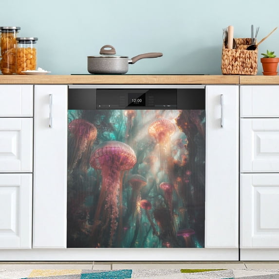 Yayeee Magnetic Dishwasher Cover for The Front Decoration Home Kitchen Machine Sticker Protector, Psychedelic Forest