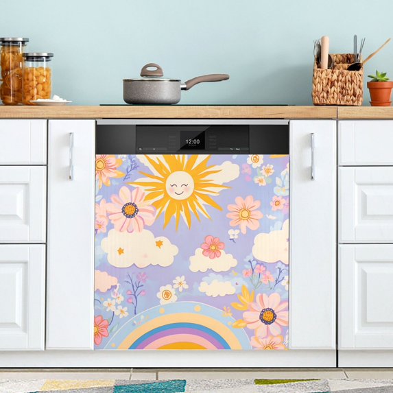 Yayeee Magnetic Dishwasher Cover for The Front Decoration Home Kitchen Machine Sticker Protector, Purple Clouds