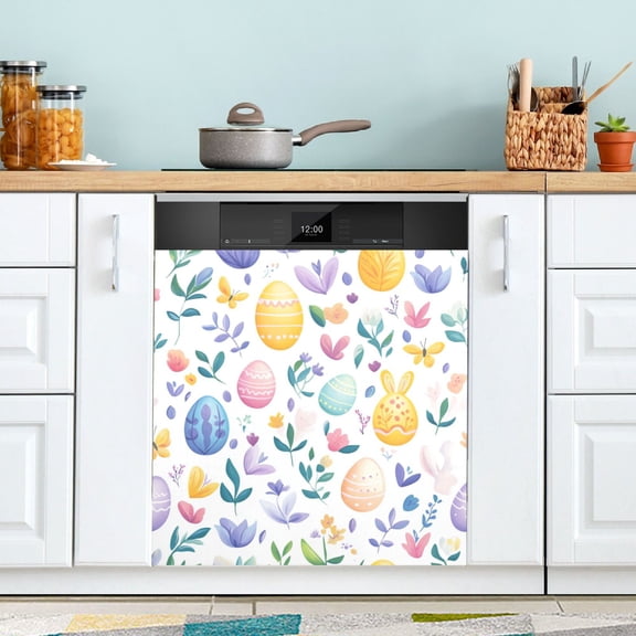 Yayeee Magnetic Dishwasher Cover for The Front Decoration Home Kitchen Machine Sticker Protector, Purple Easter Eggs