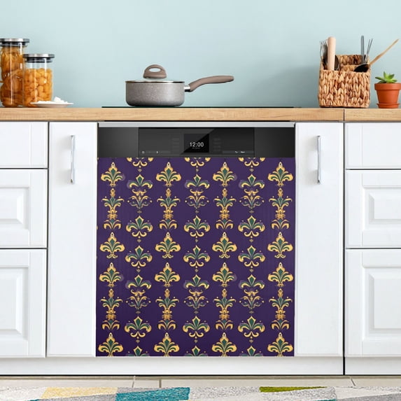 Yayeee Magnetic Dishwasher Cover for The Front Decoration Home Kitchen Machine Sticker Protector, Purple Flowers Pattern