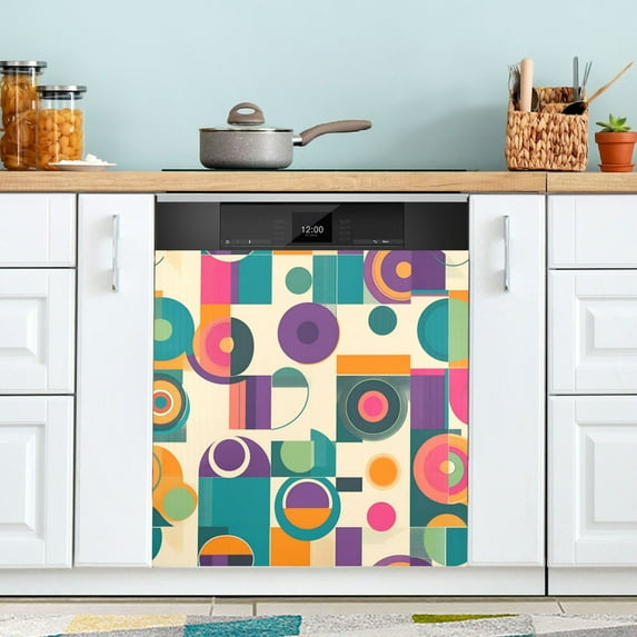 Yayeee Magnetic Dishwasher Cover for The Front Decoration Home Kitchen Machine Sticker Protector, Purple Geometric