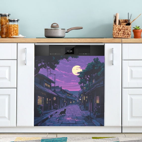 Yayeee Magnetic Dishwasher Cover for The Front Decoration Home Kitchen Machine Sticker Protector, Purple Street