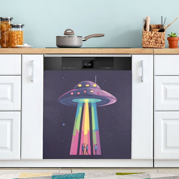 Yayeee Magnetic Dishwasher Cover for The Front Decoration Home Kitchen Machine Sticker Protector, Purple UFO