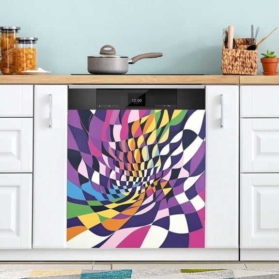 Yayeee Magnetic Dishwasher Cover for The Front Decoration Home Kitchen Machine Sticker Protector, Purple Wavy Plaid