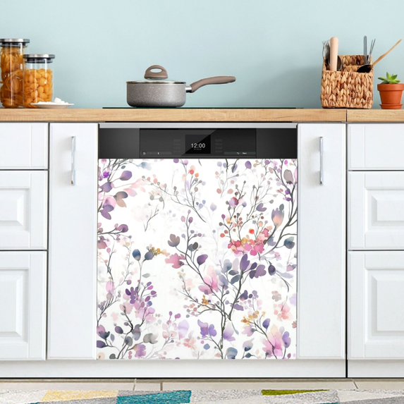 Yayeee Magnetic Dishwasher Cover for The Front Decoration Home Kitchen Machine Sticker Protector, Purple Wildflowers